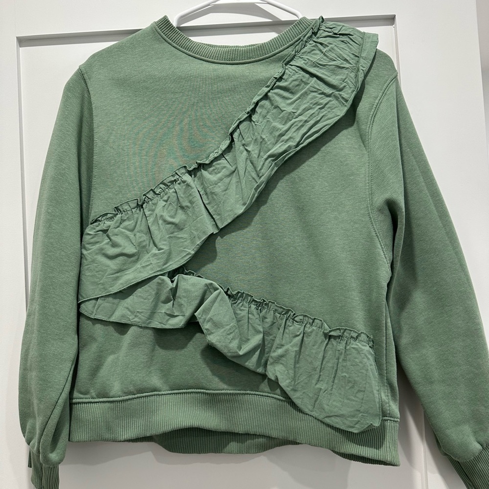 Green ruffle crew neck sweater 13-14Y girls Zara xs women